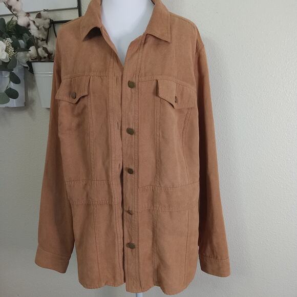 Croft & Barrow Faux Suede Buckskin Shacket Womens Plus 1X Shirt Jacket Tan Fall - Picture 1 of 12